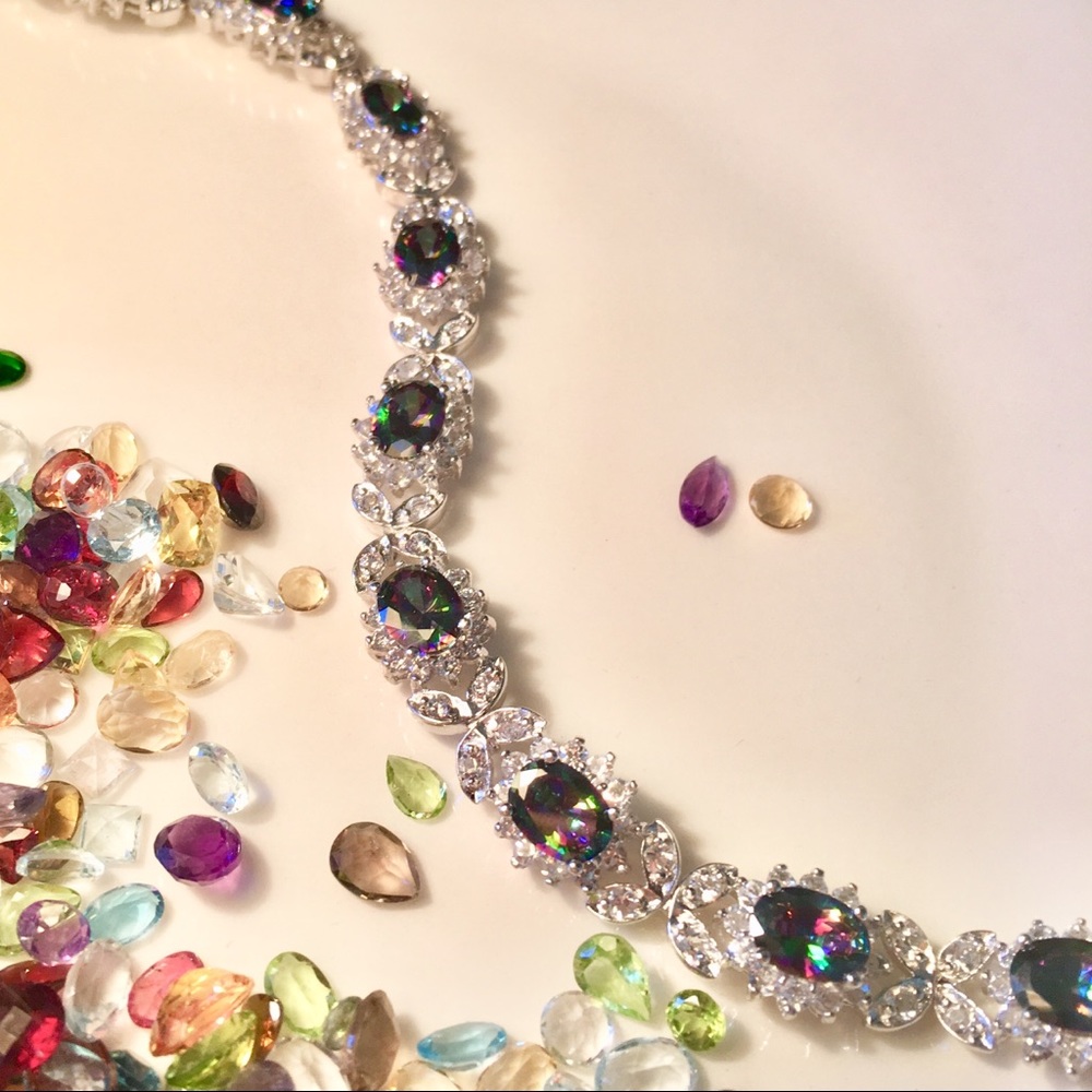 Genuine Mystic Topaz + White Topaz Bracelet 7.5 in